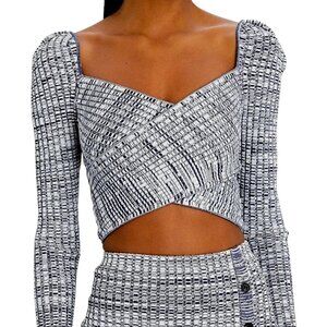 Self-Portrait Knit Crop Top Navy White Geometric S